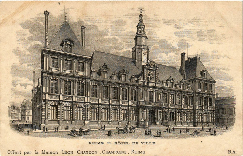 Carte postale ancienne Reims - Hotel de Ville-Offert par le Maison Leon Chandon-Champagne à Reims