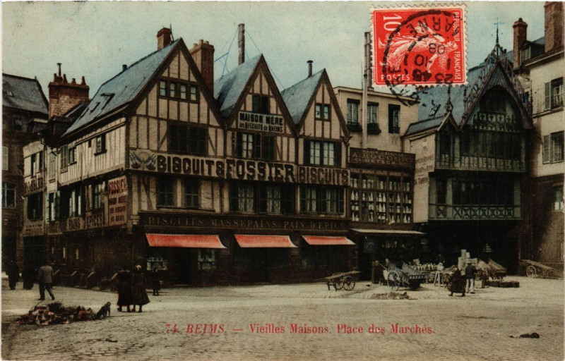 Carte postale ancienne Reims - Vieilles Maisons . Place des Marches à Reims