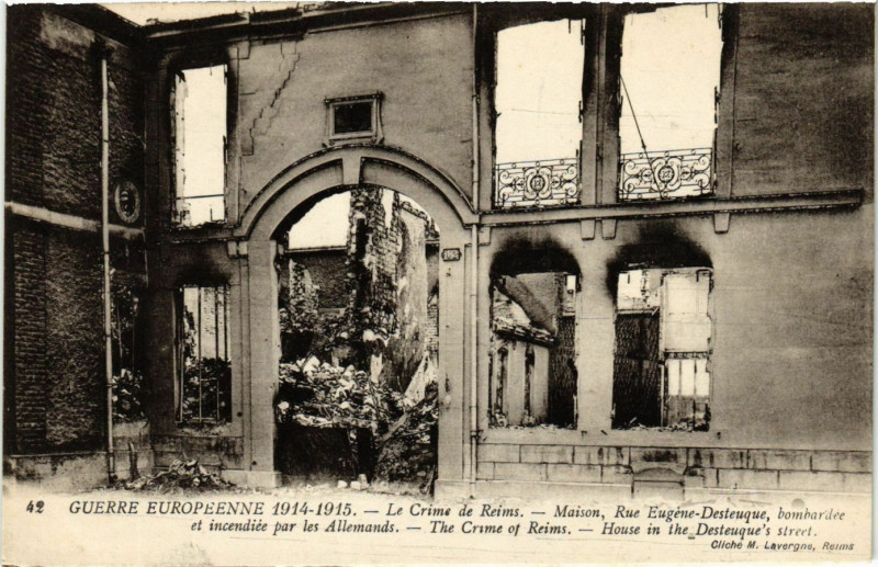 Carte postale ancienne Guerre Européenne 1914-1915 - Le Crime de Reims - Maison Rue à Reims