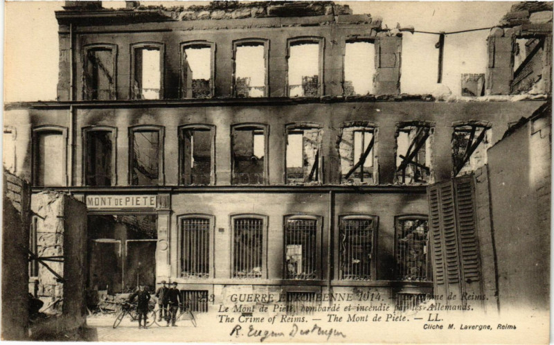Carte postale ancienne Guerre Européenne 1914-1915 - Le Crime de Reims-Le Mont de Piete à Reims