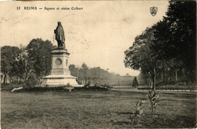Carte postale ancienne Reims - Square et statue Colbert à Reims