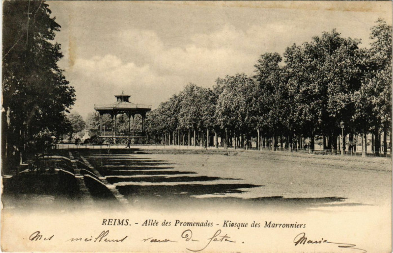 Carte postale ancienne Reims - Allée des Promenades - Kiosque des Marronniers à Reims