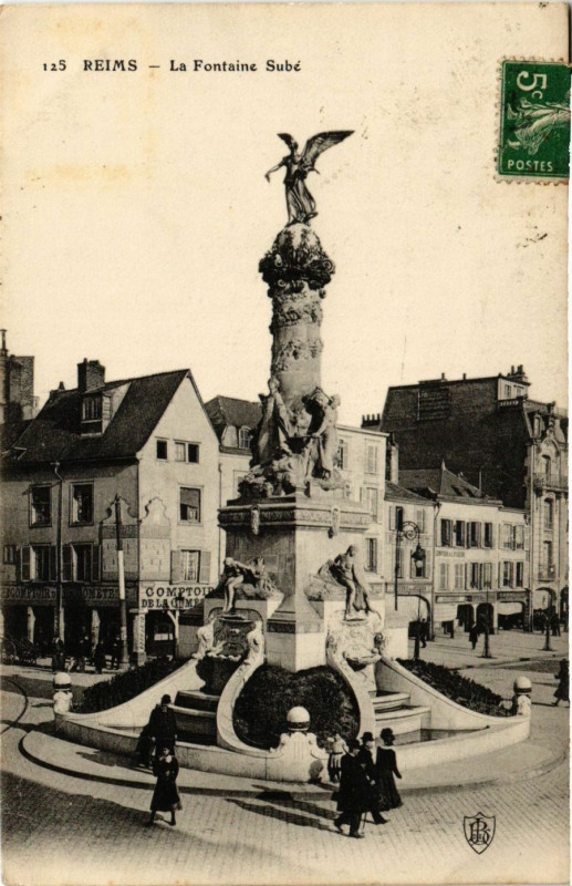 Carte postale ancienne Reims - La Fontaine Sube à Reims
