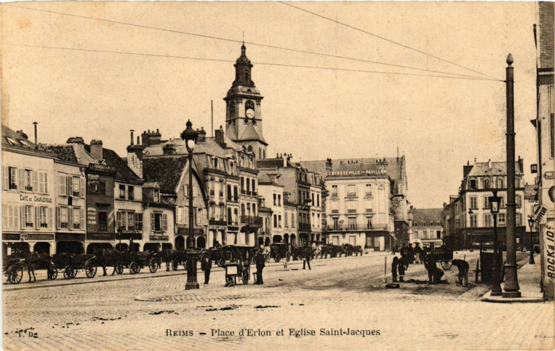 Carte postale ancienne Reims - Place Drouet-d'Erlon et Eglise Saint-Jacques à Reims