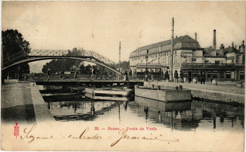 Carte postale ancienne Reims - Ponts de Vesle à Reims
