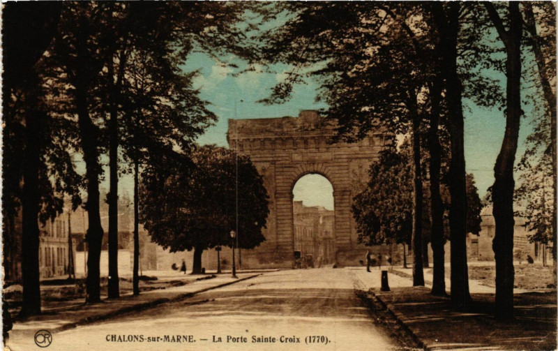 Carte postale ancienne Chalons-sur-Marne - La Porte Sainte-Croix (1770)