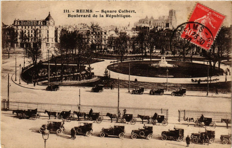 Carte postale ancienne Reims - Square Colbert Boulevard de la République à Reims