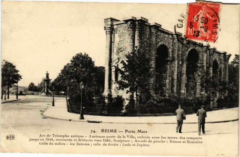 Carte postale ancienne Reims - Porte Mars - Arc de Triomphe antique - Ancienne Porte de à Reims