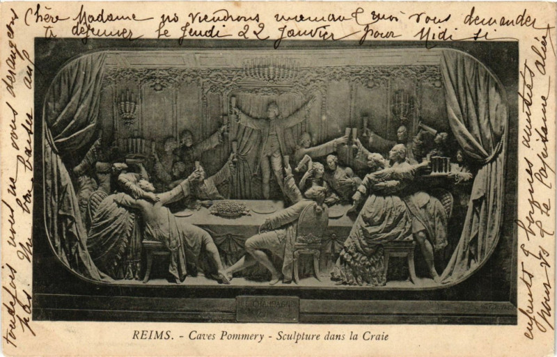 Carte postale ancienne Reims - Caves Pommery - Sculpture dans la Craie à Reims