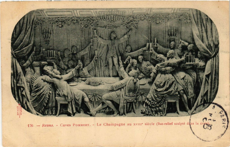 Carte postale ancienne Reims - Les Caves Pommery - Le Champagne au Xviii s (Bas-relief à Reims