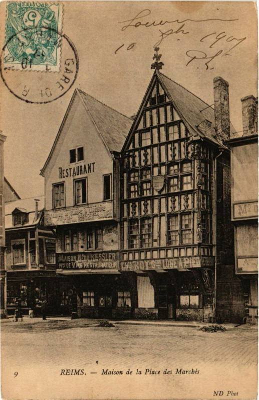 Carte postale ancienne Reims - Maison de la Place des Marchés à Reims