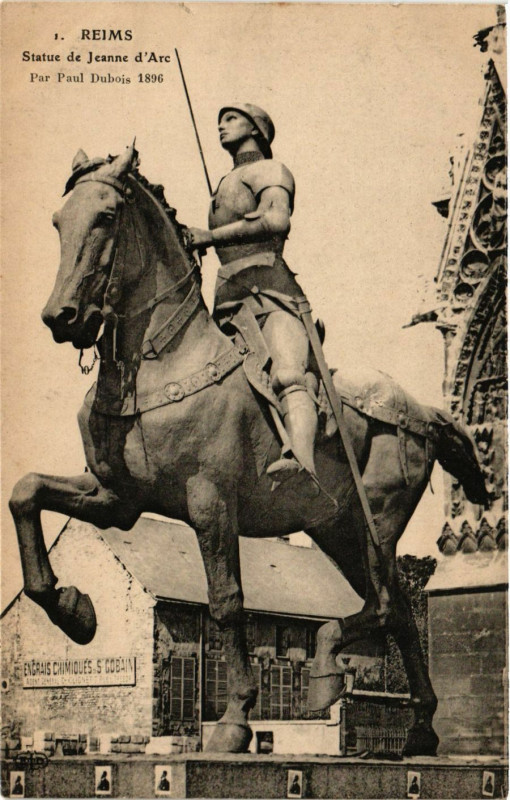 Carte postale ancienne Reims - Statue de Jeanne d'Arc - Par Paul Dubois 1896 à Reims