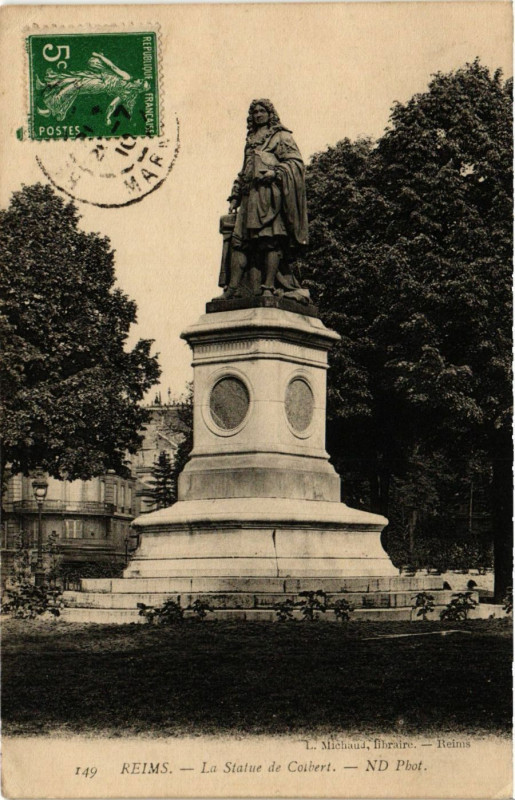 Carte postale ancienne Reims - La Statue de Colbert à Reims