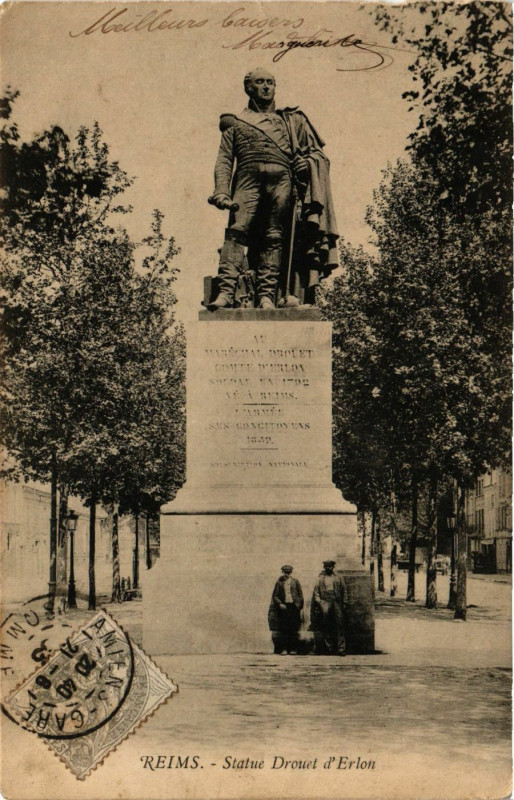 Carte postale ancienne Reims - Statue Drouet d'Erlon à Reims