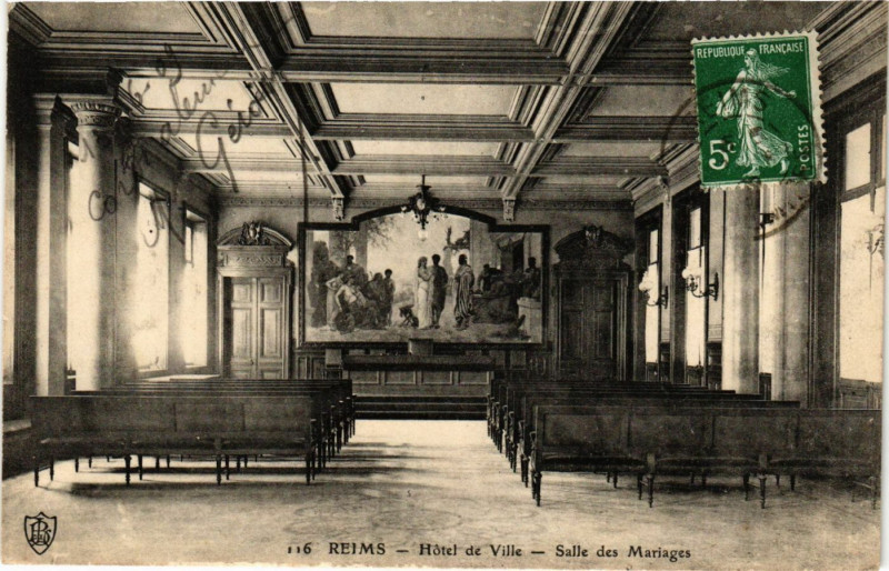 Carte postale ancienne Reims - Hotel de Ville - Salle des Mariages à Reims