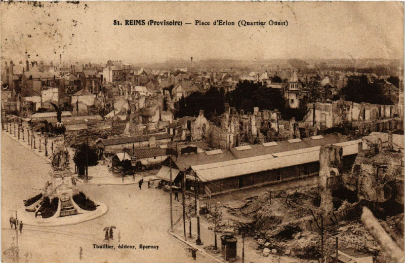 Carte postale ancienne Reims (Provisoire) - Place d'Erlon (Quartier Ouest) à Reims