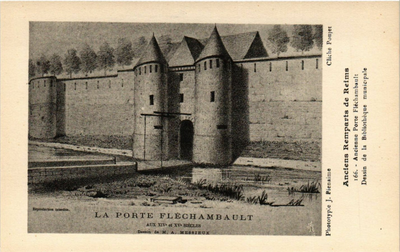 Carte postale ancienne Anciens Remparts de Reims - Ancienne Porte Flechambault-Dessin de à Reims