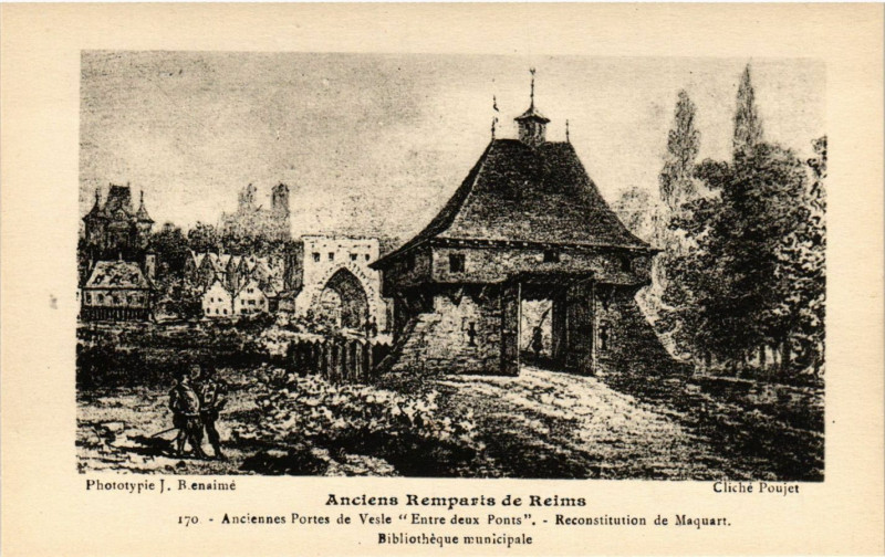Carte postale ancienne Anciens Remparts de Reims - Anciennes Portes de Vesle Entre deux à Reims