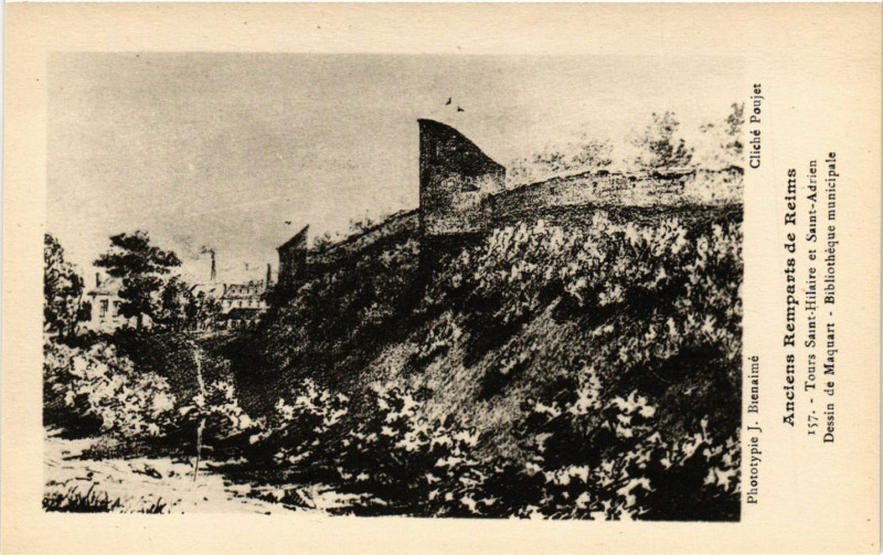 Carte postale ancienne Anciens Remparts de Reims - Tours Saint-Hilaire et Saint-Adrien à Reims