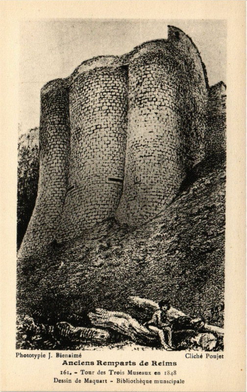 Carte postale ancienne Anciens Remparts de Reims Tone des Trois Museaux en 1848 Dessin à Reims