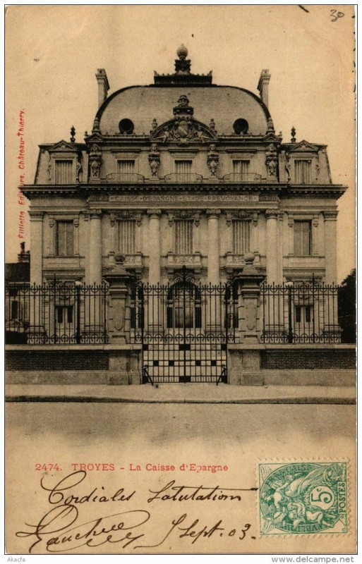 Carte postale ancienne Troyes La Caisse d'Epargne à Troyes