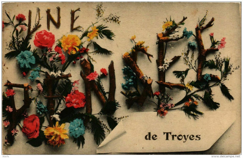 Carte postale ancienne Troyes Une Pensée de Troyes à Troyes