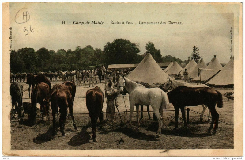 Carte postale ancienne Camp de Mailly Ecoles a Feu Campement des Chevaux