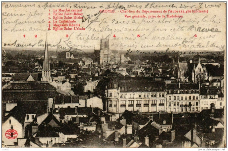 Carte postale ancienne Troyes Vue generale prise de la Madeleine à Troyes