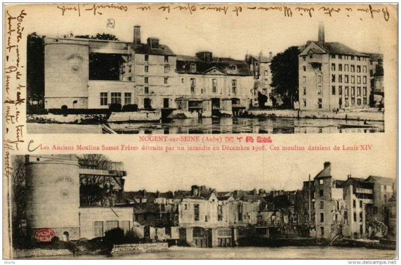 Carte postale ancienne Nogent-sur-Seine Les Anciens Moulins Sassot Fréres à Nogent-sur-Seine