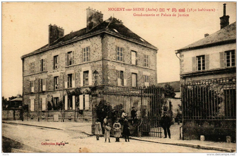 Carte postale ancienne Nogent-sur-Seine Gendarmerie et Palais de Justice à Nogent-sur-Seine