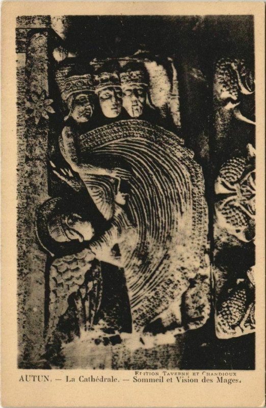 Carte postale ancienne Autun La Cathedrale - Sommeil et Vision des Mages à Autun