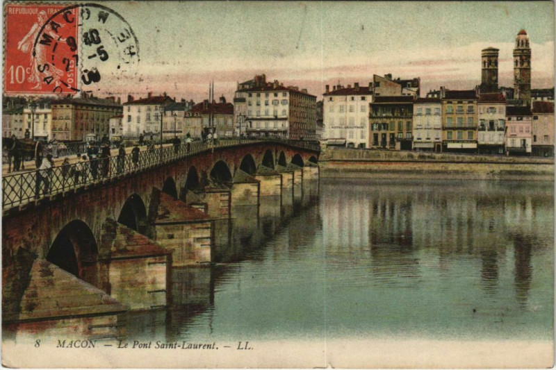 Carte postale ancienne Macon Le Pont Saint-Laurent