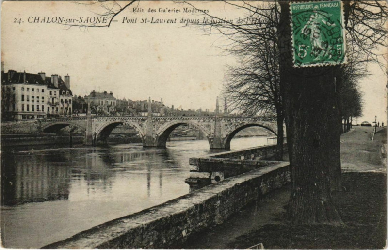 Carte postale ancienne Chalon-sur-Saone Pont Saint-Laurent