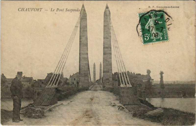 Carte postale ancienne Chauvort Le Pont Suspendu
