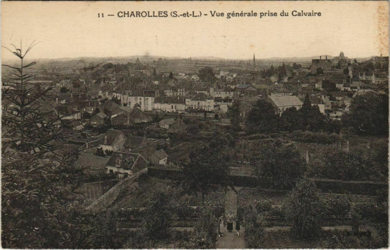 Carte postale ancienne Charolles Vue Generale prise du Calvaire à Charolles