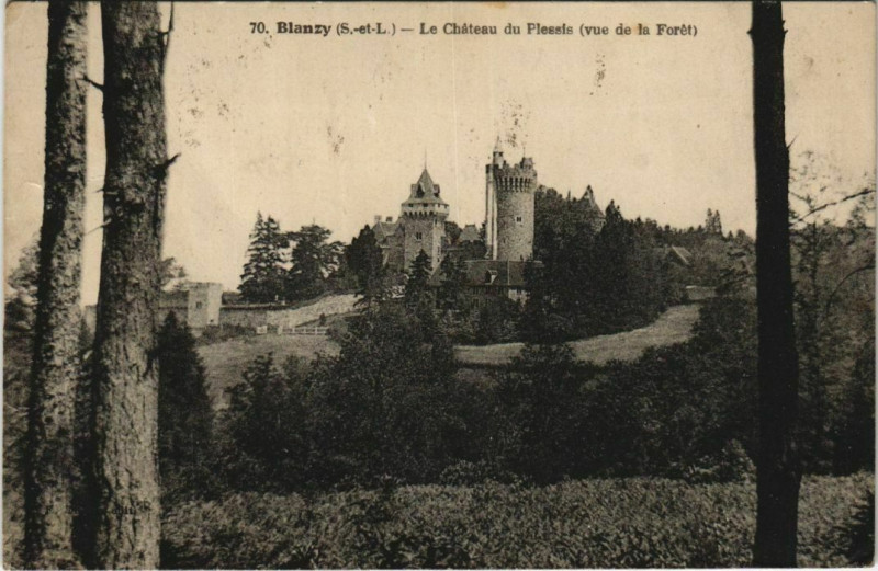 Carte postale ancienne Blanzy Le Chateau de Plessis - Vue de la Foret à Blanzy