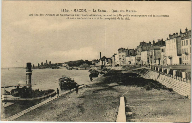 Carte postale ancienne Macon La Saone - Quai des Marans