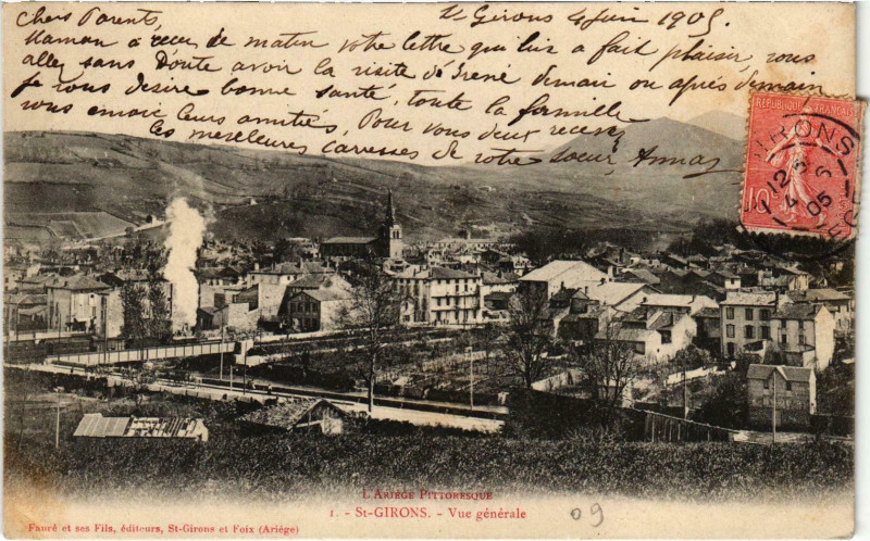 Carte postale ancienne Saint-Girons Vue générale Ariege à Saint-Girons