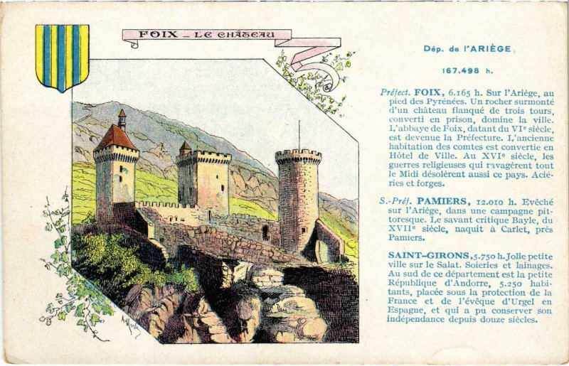 Carte postale ancienne Foix Le chateau Ariege à Foix