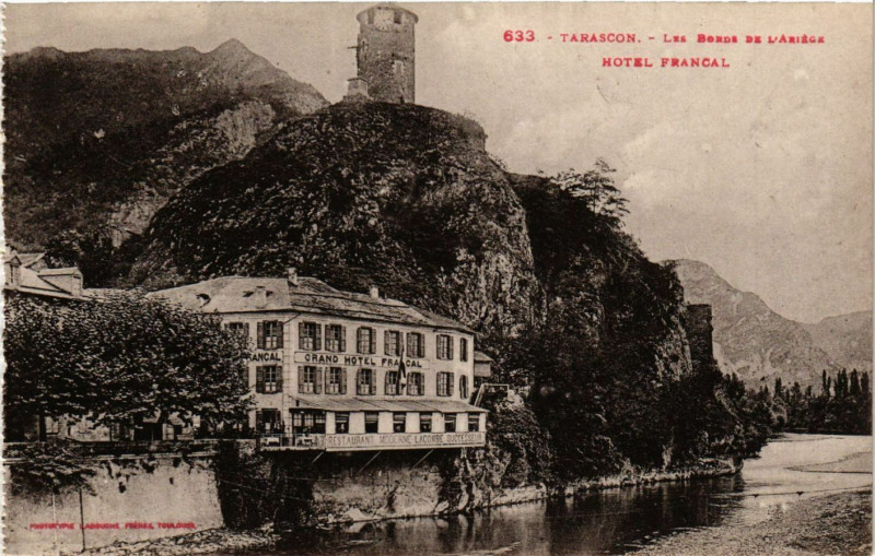 Carte postale ancienne Tarascon - Les Bords de L'Ariege - Hotel Francal