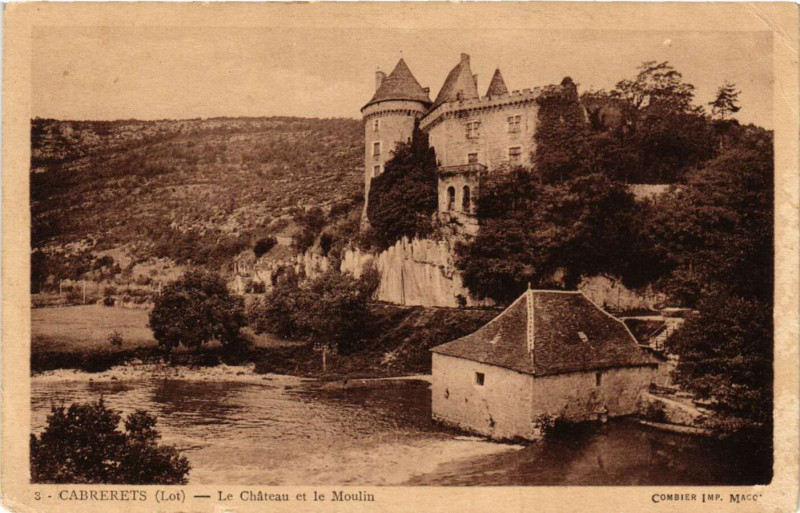 Carte postale ancienne Cabrerets - Le Chateau et le Moulin à Cabrerets