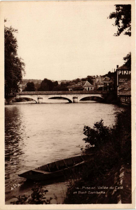 Carte postale ancienne Figeac - Vallée du Cele et Pont Gambetta à Figeac