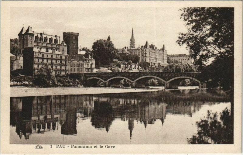 Carte postale ancienne Pau panorama et le Gave France à Pau