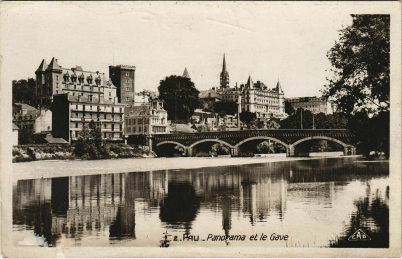 Carte postale ancienne Pau panorama et le Gave France à Pau