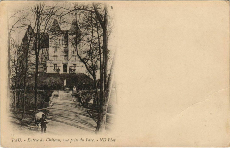 Carte postale ancienne Pau Entree du Chateau, vue prise du Parc France à Pau