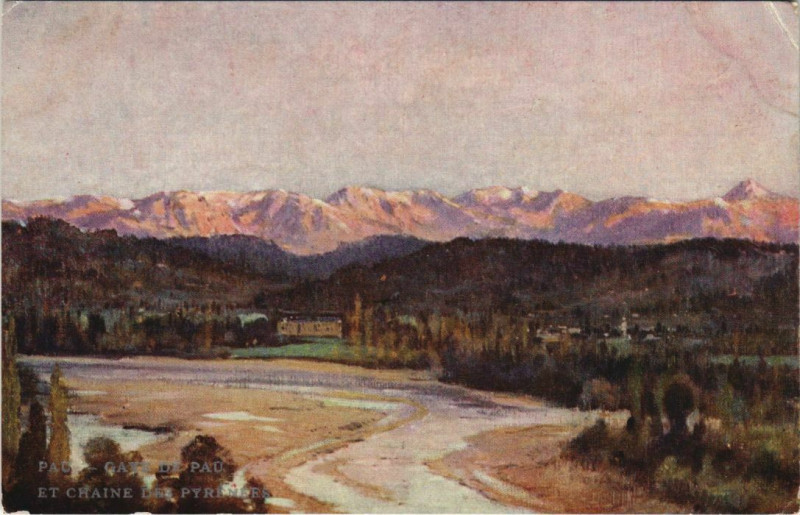 Carte postale ancienne Pau Gave et Chaine de Pyrenees France à Pau