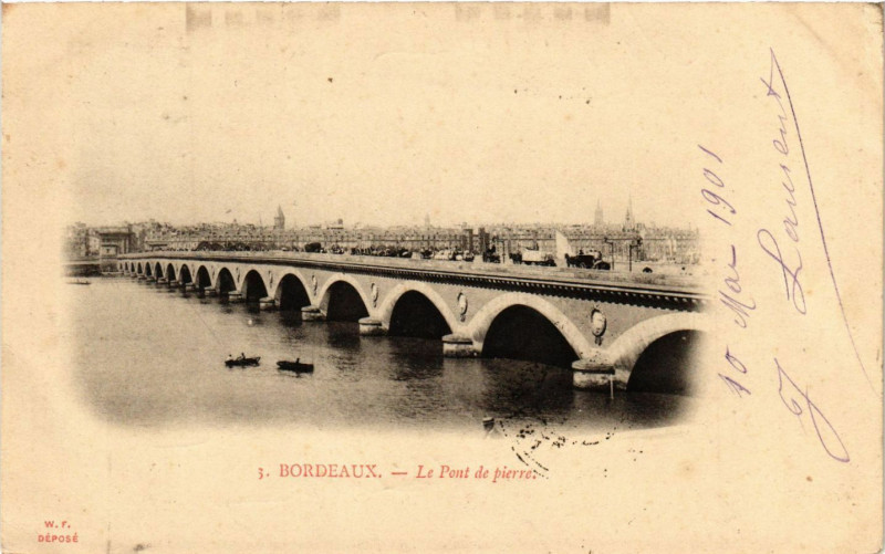 Carte postale ancienne Bordeaux - Le Pont de Pierre à Bordeaux