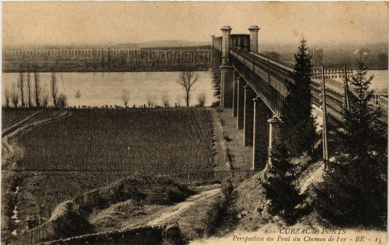 Carte postale ancienne Cubzac-les-Ponts - Perspective du Pont du Chemin de Fer à Cubzac-les-Ponts