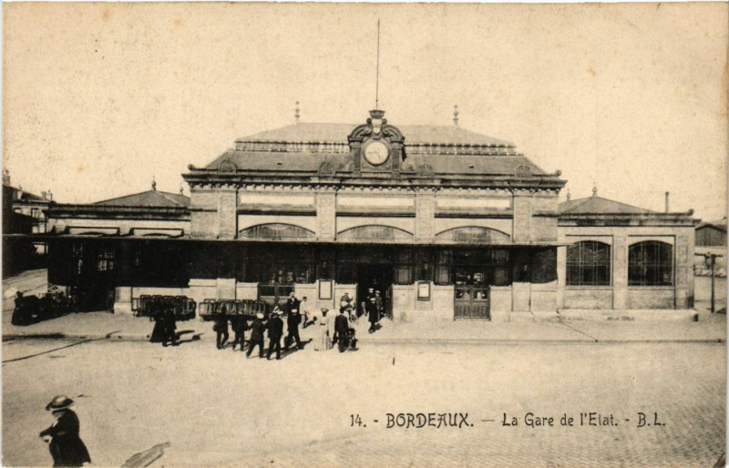 Carte postale ancienne Bordeaux - La Gare de l'Etat à Bordeaux