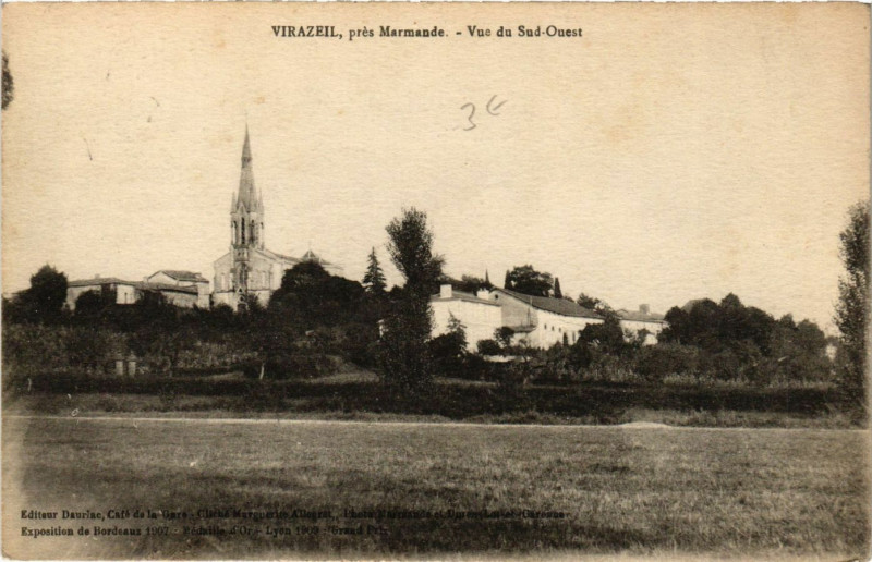 Carte postale ancienne Virazeil pres Marmande - Vue du Sud-Ouest à Virazeil